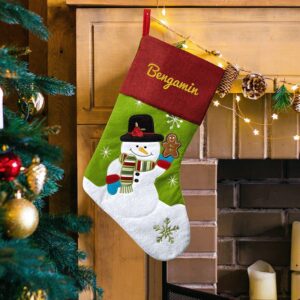 MBETA Personalized Christmas Stockings Embroidered Custom Name Xmas Hanging Stocking for Christmas Tree Fireplace, Holiday Home Decor, Christmas Stockings with Santa, Snowman, Elk, for Home Party Deco