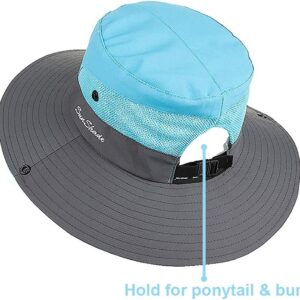 1 Pack Ponytail Sun Hat for Women UV Protection Fishing Hat Foldable Mesh Wide Brim UPF 50+ (Black)