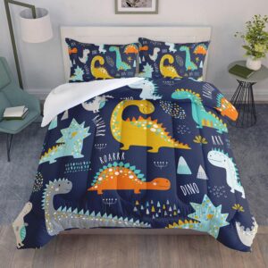 Datura home Bedding Comforter Set Kawaii Cartoon Dinosaur Printed Pattern Bedding Set with 1 Comforter and 2 Pillowcases for Boys Bedroom All Season(Cute Dinosaur Twin), Twin 68x86inches