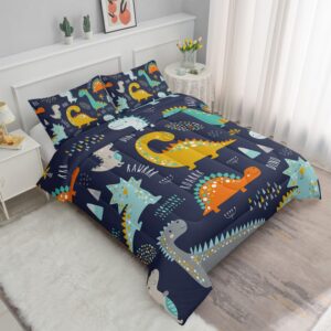 Datura home Bedding Comforter Set Kawaii Cartoon Dinosaur Printed Pattern Bedding Set with 1 Comforter and 2 Pillowcases for Boys Bedroom All Season(Cute Dinosaur Twin), Twin 68x86inches