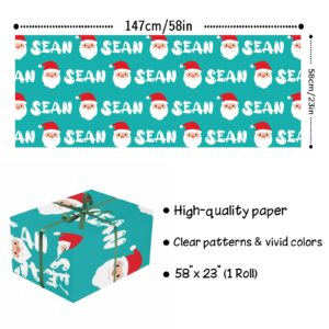 Differ More Custom Name Christmas Wrapping Paper,Personalized Wrapping Paper with Name Santa Claus Design, Christmas Gift Wrap for Adults Kids Boys Girls,Blue Christmas Wrapping Paper Roll (58"x 23")