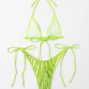 SOLY HUX Women's Sexy Snakeskin Print Halter Triangle Tie Side Bikini Set Bathing Suits 2 Piece Swimsuit Lime Green S