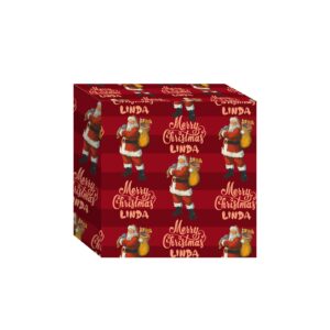 Differ More Custom Name Christmas Wrapping Paper,Personalized Wrapping Paper with Text Santa Claus Design, Christmas Gift Wrap for Adults Kids Boys Girls,Red Christmas Wrapping Paper Roll (58"x 23")