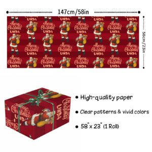 Differ More Custom Name Christmas Wrapping Paper,Personalized Wrapping Paper with Text Santa Claus Design, Christmas Gift Wrap for Adults Kids Boys Girls,Red Christmas Wrapping Paper Roll (58"x 23")