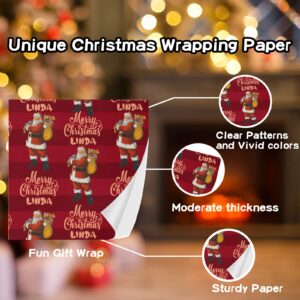 Differ More Custom Name Christmas Wrapping Paper,Personalized Wrapping Paper with Text Santa Claus Design, Christmas Gift Wrap for Adults Kids Boys Girls,Red Christmas Wrapping Paper Roll (58"x 23")