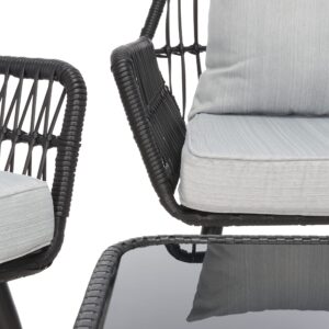 SAFAVIEH PAT9029A Outdoor Collection Elsbeth Black/Grey 4-Piece Conversation Patio Set