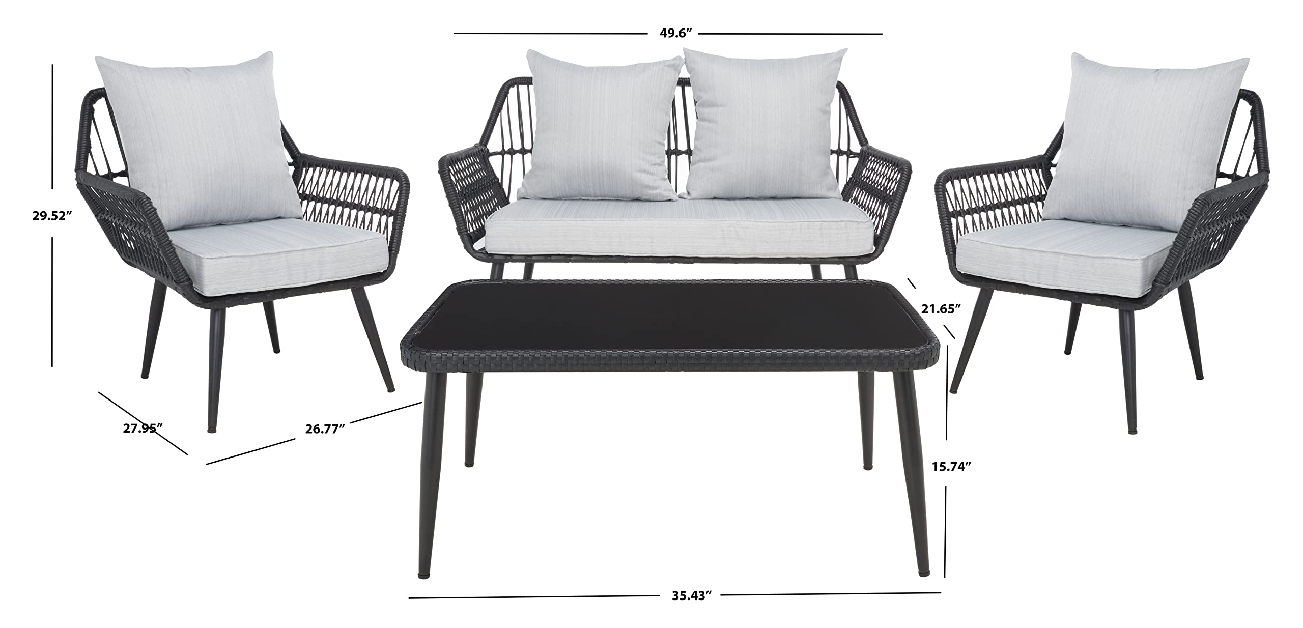 SAFAVIEH PAT9029A Outdoor Collection Elsbeth Black/Grey 4-Piece Conversation Patio Set