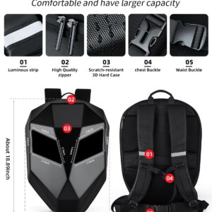 Gelrova Knight LED Motorcycle Backpack, Hard Case Riding Backpack DIY Motorbike Luggage Laptop Bag Waterproof, Large Size 19inch