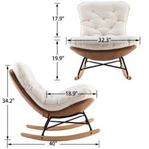 DM Furniture Large Rocking Chair Linen Upholstered Nursery Glider Rocker Lounge Chair Recliner for Bedroom/Living Room/Reading, Ivory