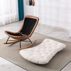 DM Furniture Large Rocking Chair Linen Upholstered Nursery Glider Rocker Lounge Chair Recliner for Bedroom/Living Room/Reading, Ivory