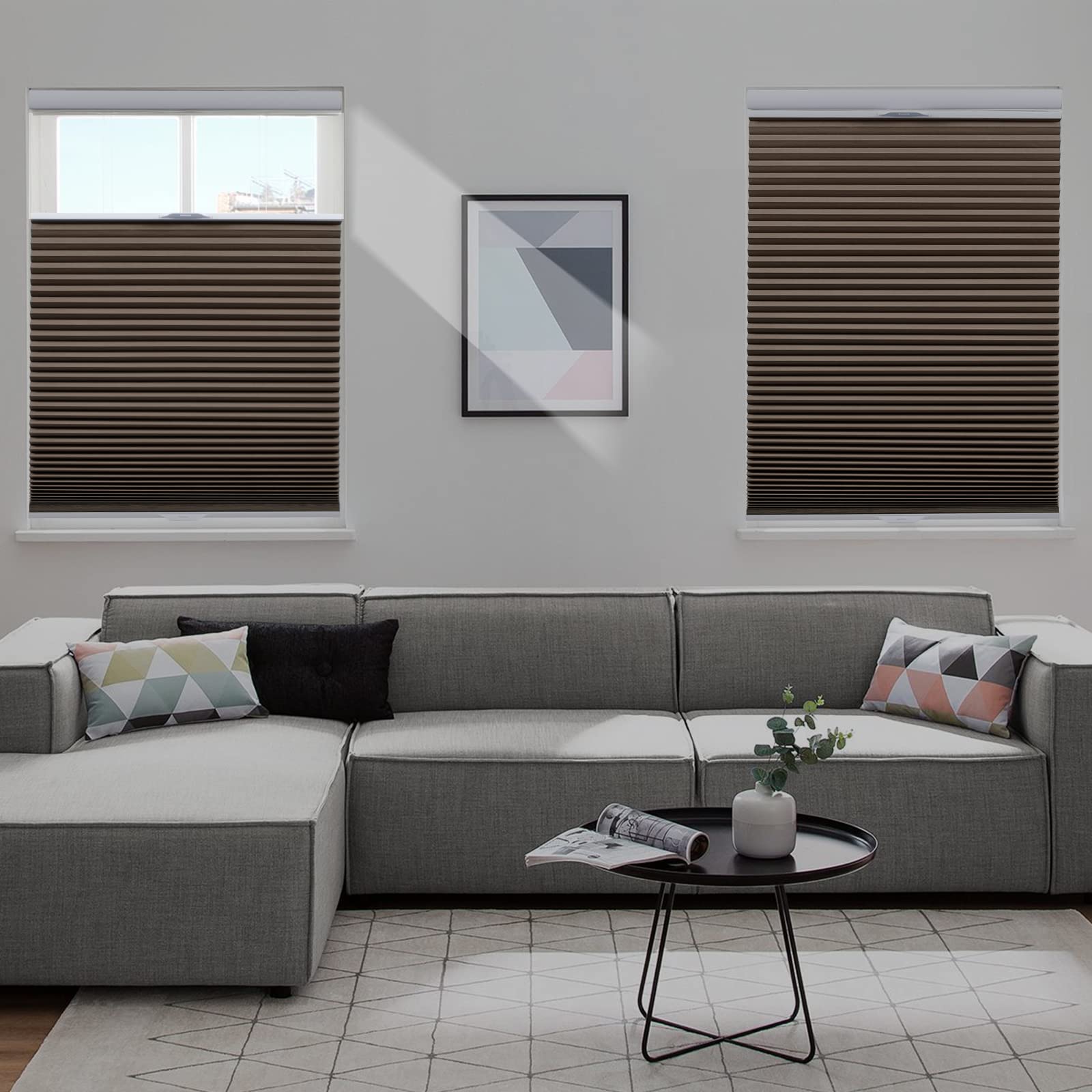 Persilux Custom Size Cellular Shades Top Down Bottom Up Cordless Blackout Blinds Pleated Shades for Window Cordless Insulated Honeycomb Shades Privacy Protection Window Shades for Home Brown