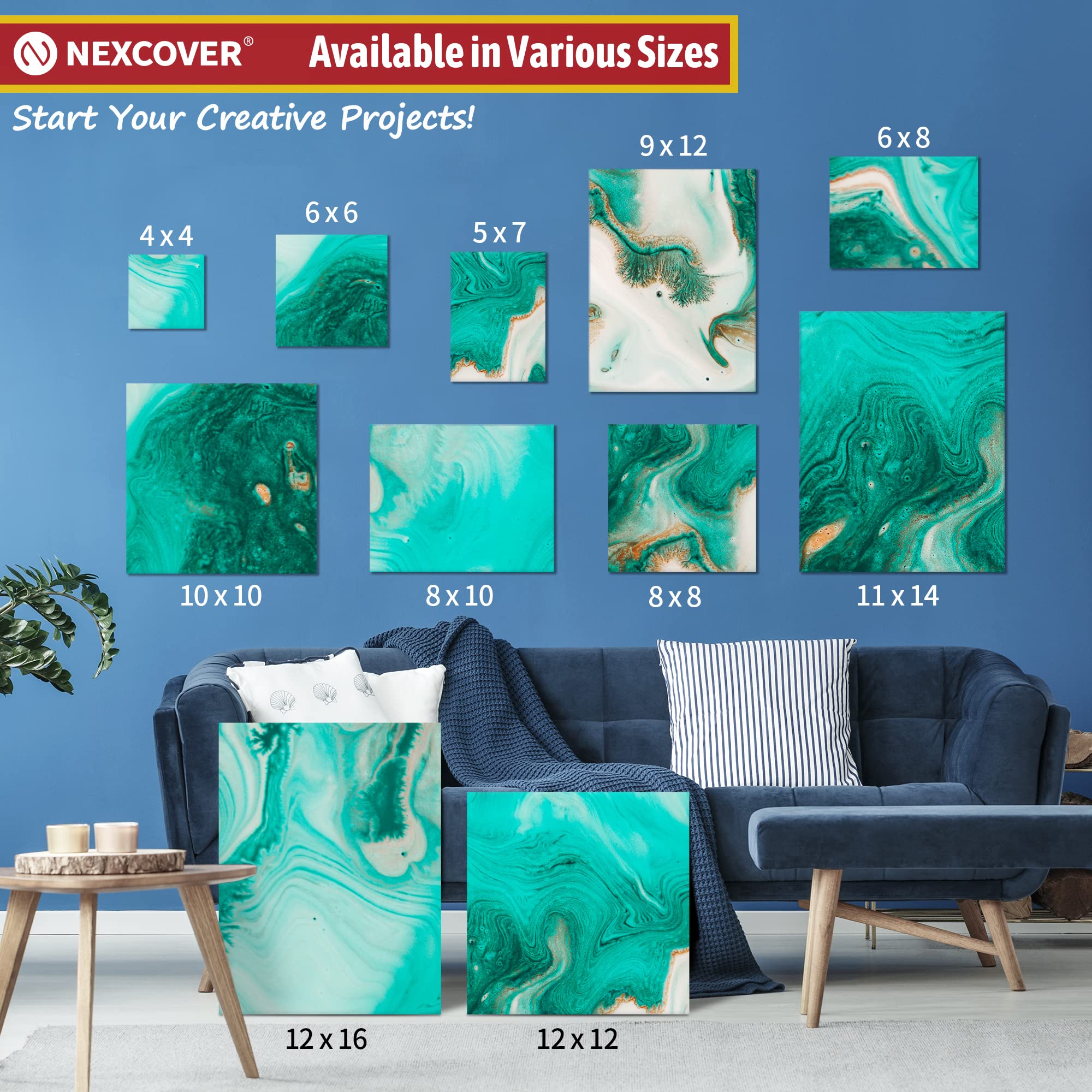 NEXCOVER Painting Canvas Panels - 12 Pack 8x10 Inch, 100% Cotton, Triple Primed Blank White Canvases, MDF Board Core, Acid-Free, Non-Toxic, Artist Canvas Board for Acrylic, Oil, Tempera, Gouache Paint