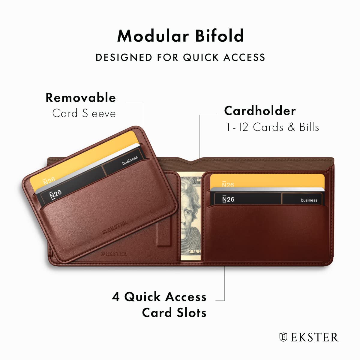 Ekster Magnetic Leather Wallet for Men | LWG-Certified Men's Wallet | Minimalist Wallets | Slim & Modern Bifold Wallet for Quick Card Access (Brown)