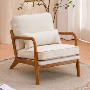 pazezog accent chair for living room, mid-century modern upholstered armchair with pillow,reading arm chair,comfy accent chair for bedroom