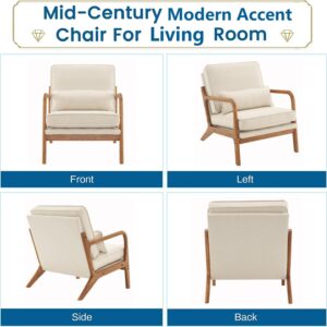 pazezog Accent Chair for Living Room, Mid-Century Modern Upholstered Armchair with Pillow,Reading Arm Chair,Comfy Accent Chair for Bedroom