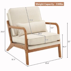 pazezog Accent Chair for Living Room, Mid-Century Modern Upholstered Armchair with Pillow,Reading Arm Chair,Comfy Accent Chair for Bedroom