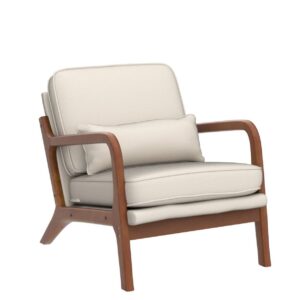 pazezog Accent Chair for Living Room, Mid-Century Modern Upholstered Armchair with Pillow,Reading Arm Chair,Comfy Accent Chair for Bedroom