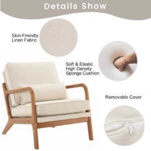 pazezog Accent Chair for Living Room, Mid-Century Modern Upholstered Armchair with Pillow,Reading Arm Chair,Comfy Accent Chair for Bedroom