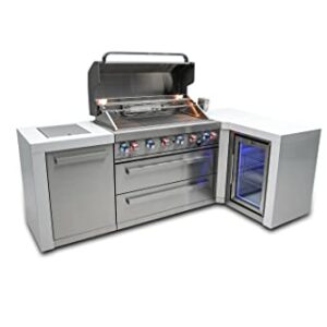 Mont Alpi MAi805-D90FC 44-inch 6-Burner 115000 BTU 90 Degree Corner Deluxe Stainless Steel Gas Outdoor Barbecue Island Grill w/Lockable Compact Refrigerator + Infrared Side Burner + Rotisserie Kit