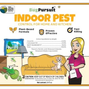 BugPursuit - 24oz Indoor Pest Control for Ant, Fly, Flea,Tick, Roach, Spider, Moth, Carpet Beetle and More, Plant Based Insect Killer for Home & Kitchen Use, Natural Solution, Pets & Family Safe