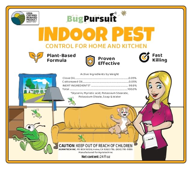 BugPursuit - 24oz Indoor Pest Control for Ant, Fly, Flea,Tick, Roach, Spider, Moth, Carpet Beetle and More, Plant Based Insect Killer for Home & Kitchen Use, Natural Solution, Pets & Family Safe