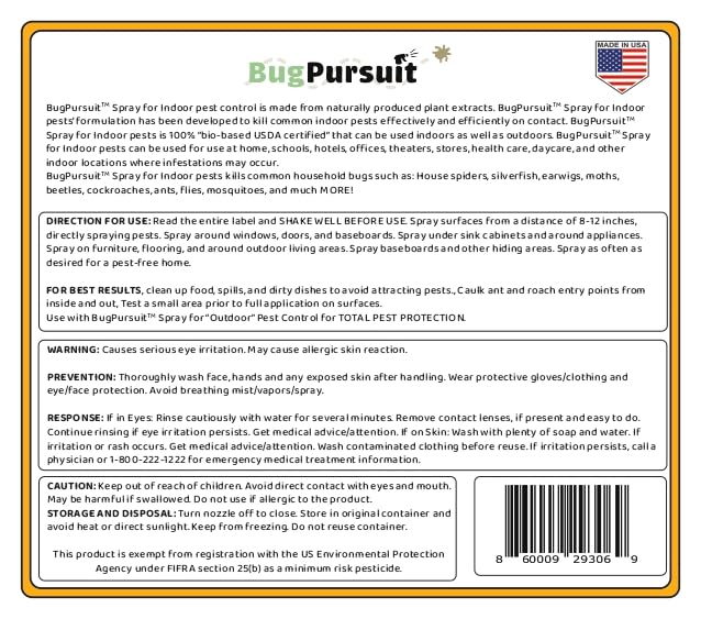 BugPursuit - 24oz Indoor Pest Control for Ant, Fly, Flea,Tick, Roach, Spider, Moth, Carpet Beetle and More, Plant Based Insect Killer for Home & Kitchen Use, Natural Solution, Pets & Family Safe