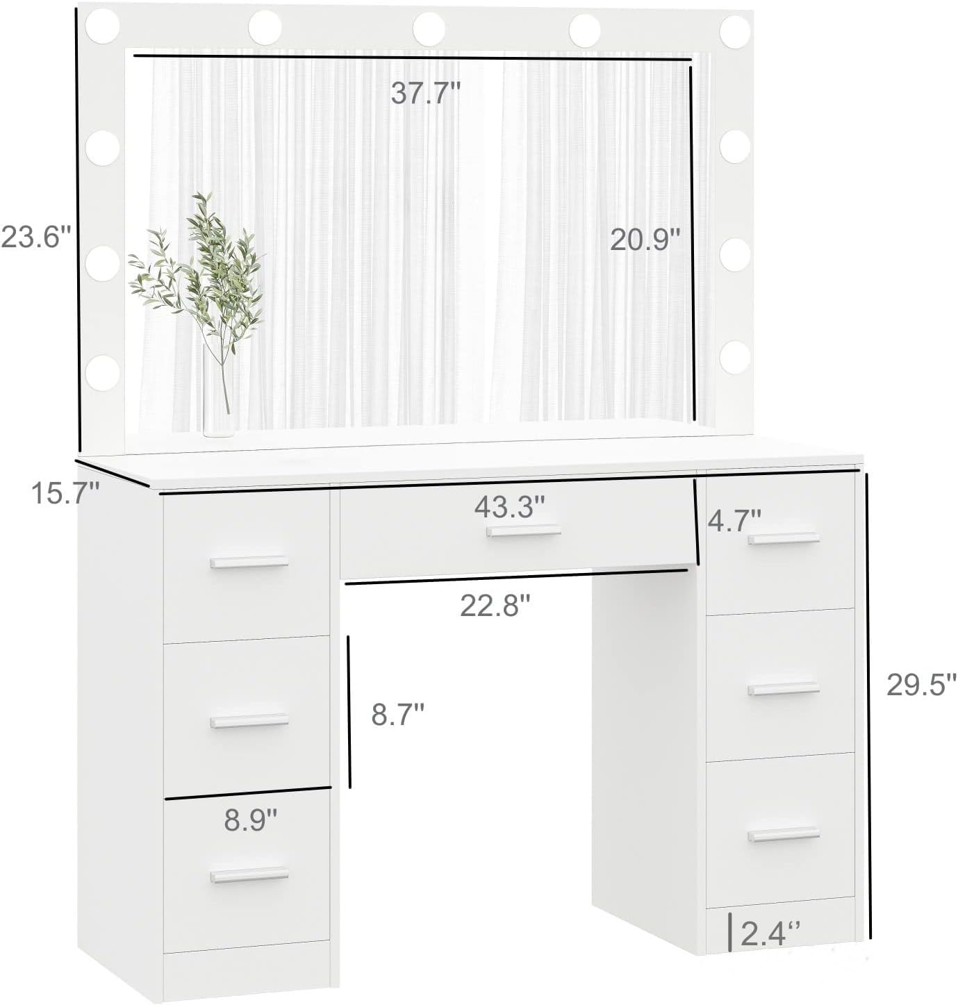 Irontar Vanity Table, Makeup Table with Lighted Mirror, 3 Color Lighting Modes, Brightness Adjustable, Dressing Table with Drawers, Vanity Desk for Women, White WDT004W