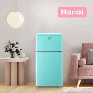 WANAI 3.5 Cu.ft Compact Refrigerators Mini Fridge with Freezer Blue Small Fridge Dual Door Classic Retro Refrigerator Removable Glass Shelves Adjustable Thermostat for Home Office Dorm RV