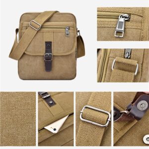 Vintage Multi-function Canvas Small Messenger Bag Casual Crossbody Shoulder Bag Chest Bag Purse Satchel Handbag (Khaki)