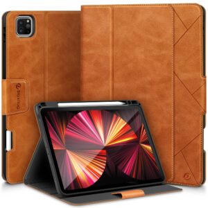 bloxflag case for ipad pro 11 inch 4th generation (2022)/3rd/2nd/1st gen(2021/2020/2018) with pencil holder/pocket/typing angle auto sleep/wake vegan leather ipad pro 11 cover (orange)