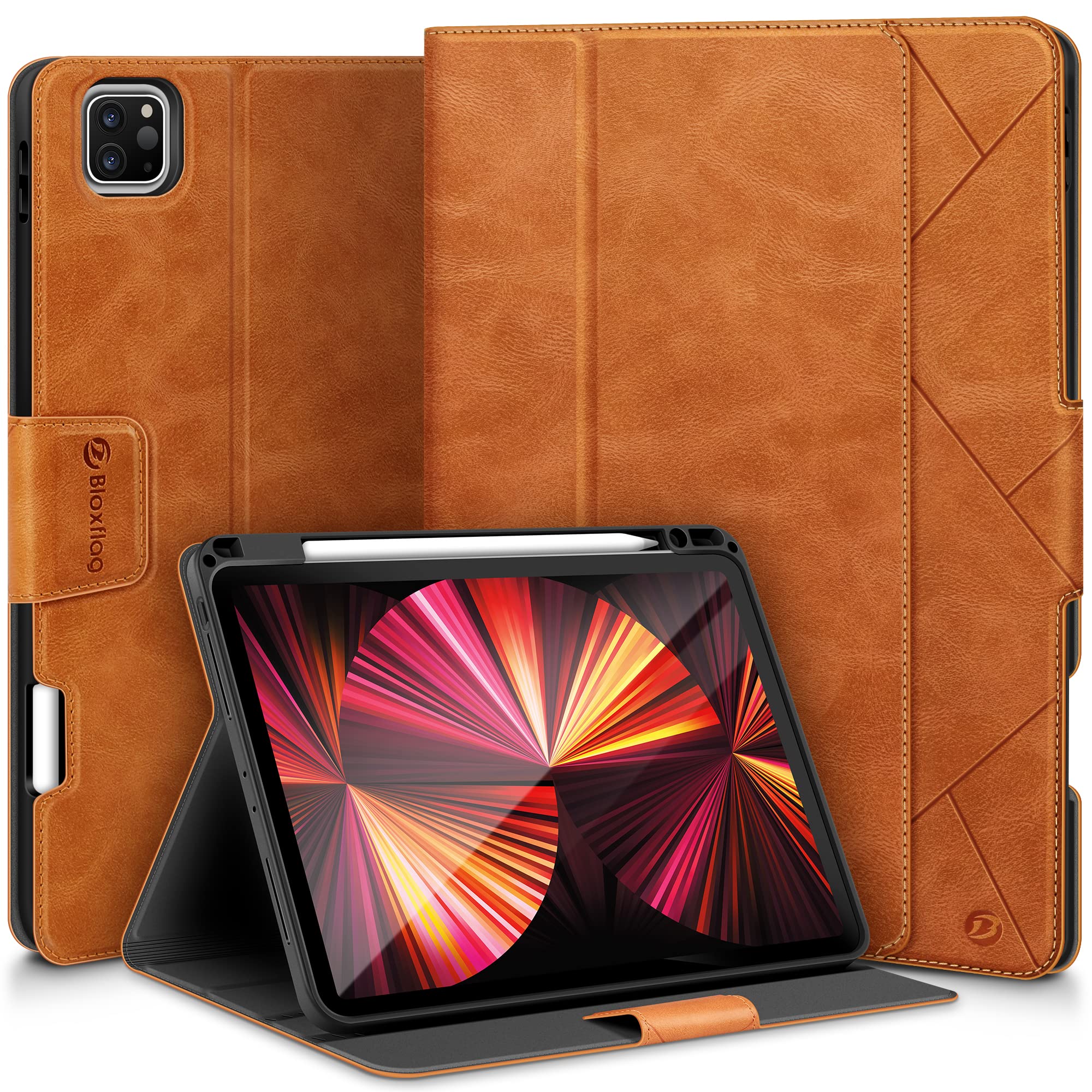 BloxFlag Case for iPad Pro 11 inch 4th Generation (2022)/3rd/2nd/1st Gen(2021/2020/2018) with Pencil Holder/Pocket/Typing Angle Auto Sleep/Wake Vegan Leather iPad Pro 11 Cover (Orange)