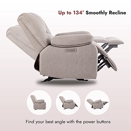 Watson & Whitely Power Recliner Chair for Adults, Fabric Electric Glider Reclining Chair for Living Room and Nursery, Upholstered Rocker Recliner with USB Port, Creamy Grey