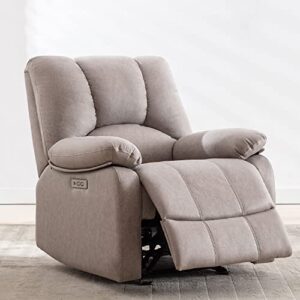 Watson & Whitely Power Recliner Chair for Adults, Fabric Electric Glider Reclining Chair for Living Room and Nursery, Upholstered Rocker Recliner with USB Port, Creamy Grey