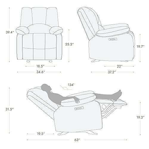 Watson & Whitely Power Recliner Chair for Adults, Fabric Electric Glider Reclining Chair for Living Room and Nursery, Upholstered Rocker Recliner with USB Port, Creamy Grey