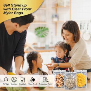 Kyniog® Pack of 100-4x6 Inches Mylar Bags for Food Storage- Standup Clear Mylar Bags- Small Mylar Bags with Label Sticker- Smell Proof- 10Mil Thick (Both Side) Resealable for Packaging Small Business