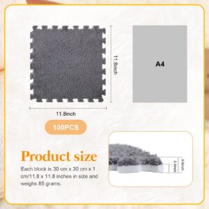 Shihanee 100 Tiles Bulk Foam Play Mat Interlocking Carpet Tiles Baby Play Mat Short Coral Fleece Plush Puzzle Foam Floor Mat for Kids Toddler Play Area Home Bedroom Parlor(Gray)