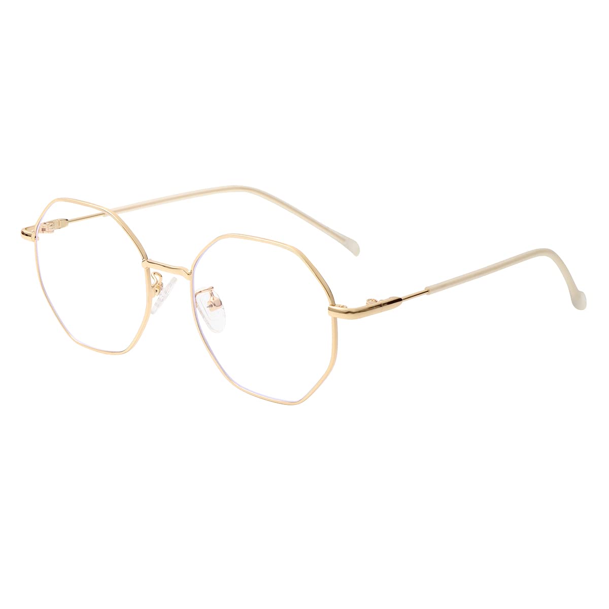 JOVAKIT Polygon Blue Light Blocking Glasses for Women Men Vintage Octagon Square Non-prescription Metal Eyeglasses (Gold 2)