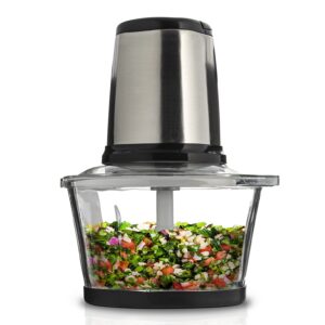 Eternal Living Food Processors & Vegetable Chopper with Glass Bowl Ground Meat Vegetables Fruits Nuts Ice, Stainless Steel