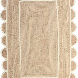 Arise Export Jute Bohemian Area Rug - 2' X 3' ft Scalloped Pattern Natural for Home Decor Item for Living Room Hallways Bedroom and Kitchen (Off White 2' X 3' ft)