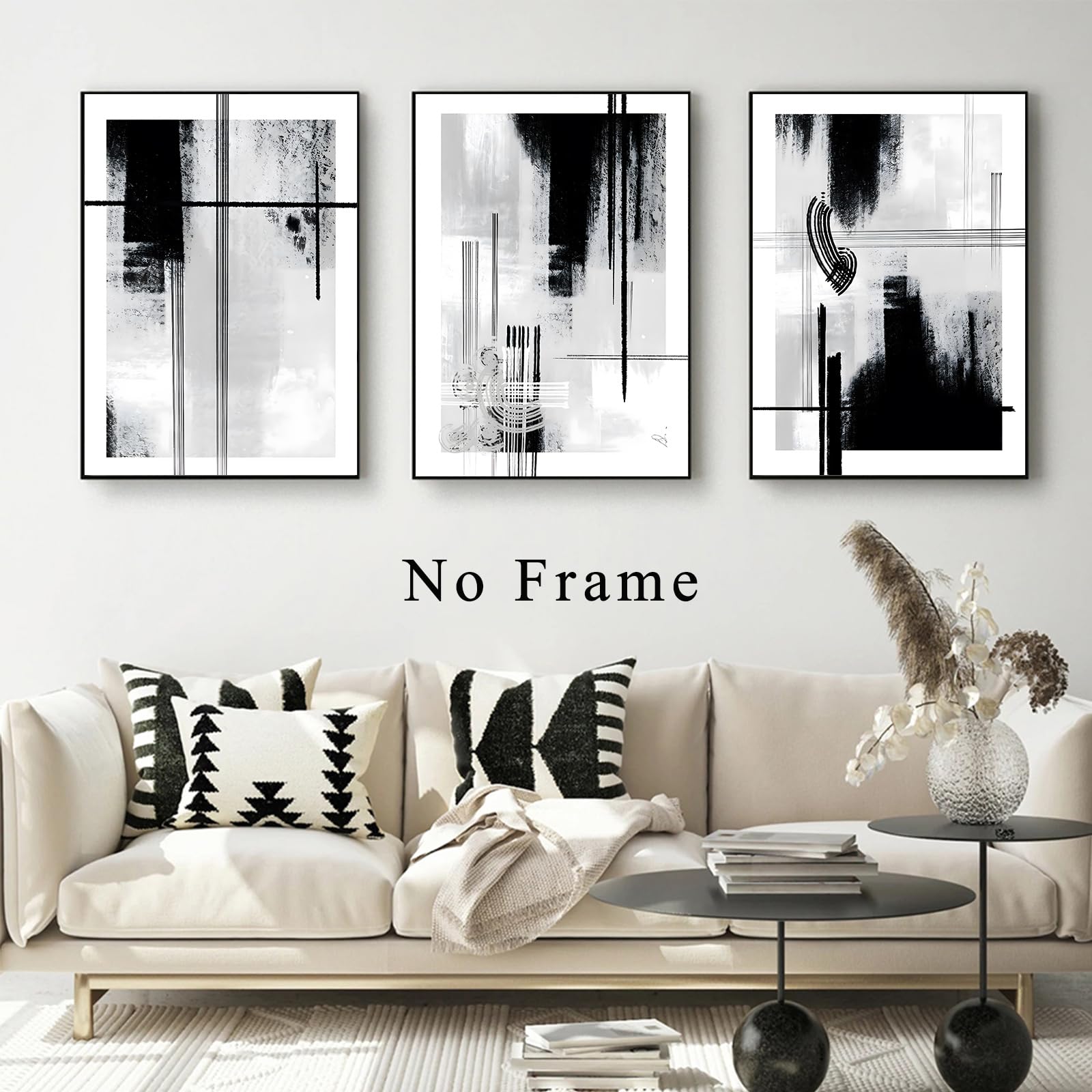 Black Neutral Wall Art Black and White Abstract Print Abstract Line Print Modern Abstract Wall Art Modern Line Painting Abstract Painting Black Ink Wall Art Black and Beige Painting 16x24inx3 No Frame