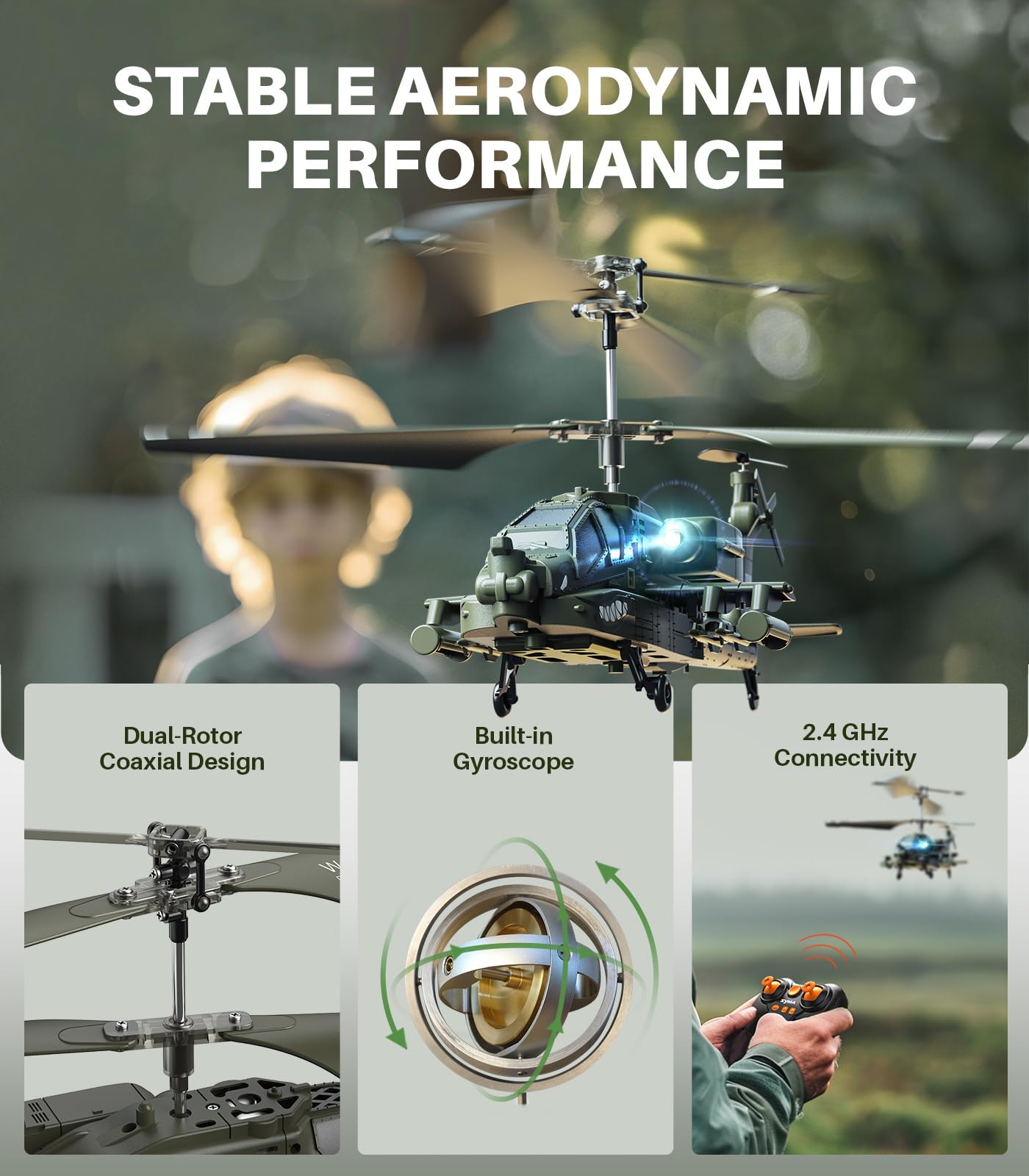 SYMA RC Helicopters, S51H Remote Control Helicopter 2.4GHz Military Army Helicopter Toys for Boys Girls Kids with Altitude Hold, One Key Take Off/Landing, LED Light, Low Battery Reminder