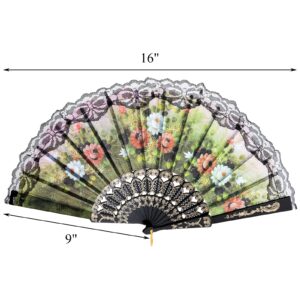 Coloch 10 Pack Spanish Floral Folding Hand Fan with Plastic Side, Vintage Handheld Folding Fan with Retro Patterns for Wedding, Dancing Party, Cosplay, Fancy Gift, Wall Decoration, Random Pattern