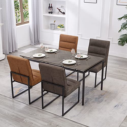 Ball & Cast Modern Kitchen Dining Chairs Upholstered Faux Leather Chairs with Metal Frame, Set of 2, Grey