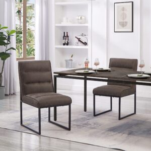 Ball & Cast Modern Kitchen Dining Chairs Upholstered Faux Leather Chairs with Metal Frame, Set of 2, Grey