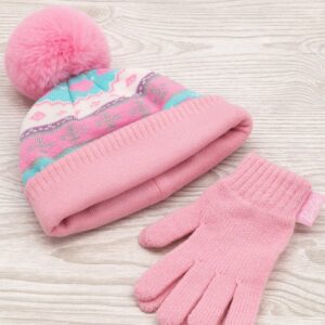 Barbie Hat and Gloves Kids Girls Pink Logo Knitted Pom Winter Beanie