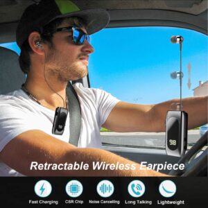 Retractable Wireless Headset Headphone Stereo Earphone V5.0 Noise Cancelling Mic Clip on Earpiece Comfortable HandsFree Headset 20Hrs Talking Time Sports Business Trucker Driver Earbud