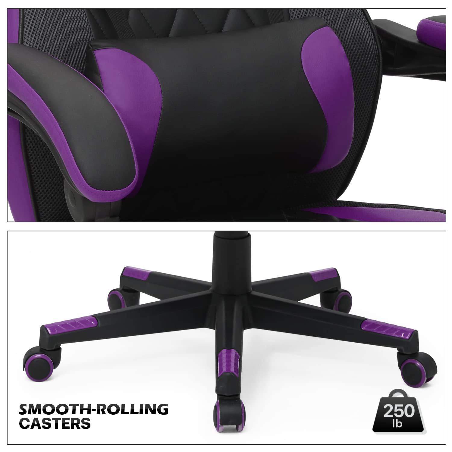 MoNiBloom Reclining Computer Chair with Footrest & Detachable Lumbar Support 360 Degree Swivel Racing Style PU Leather Computer Gaming Chair with Headrest for Home Bedroom Office, Purple