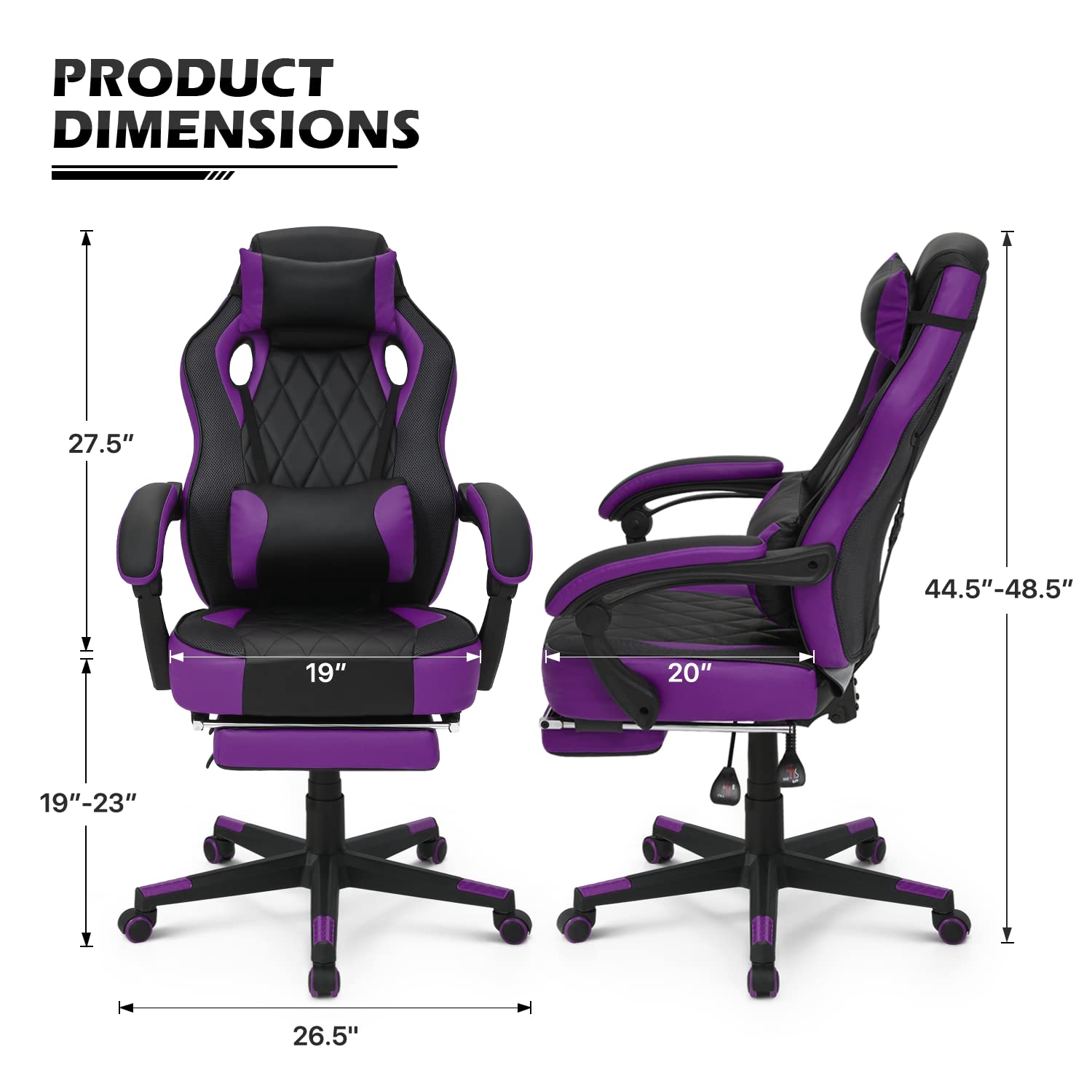 MoNiBloom Reclining Computer Chair with Footrest & Detachable Lumbar Support 360 Degree Swivel Racing Style PU Leather Computer Gaming Chair with Headrest for Home Bedroom Office, Purple