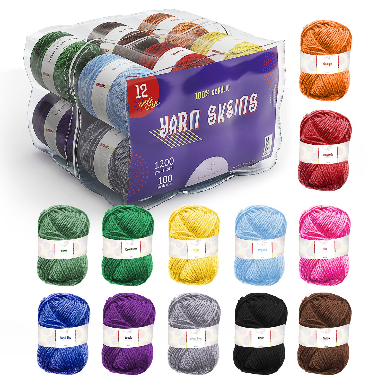 CraftBud Acrylic Yarn Skeins 12 x 50g - 1200 Yards - Yarn for Crocheting - Soft Crochet Yarn for Knitting and Crafts - Multicolored Crochet Craft Yarn for Adults and Kids - 12 Pack