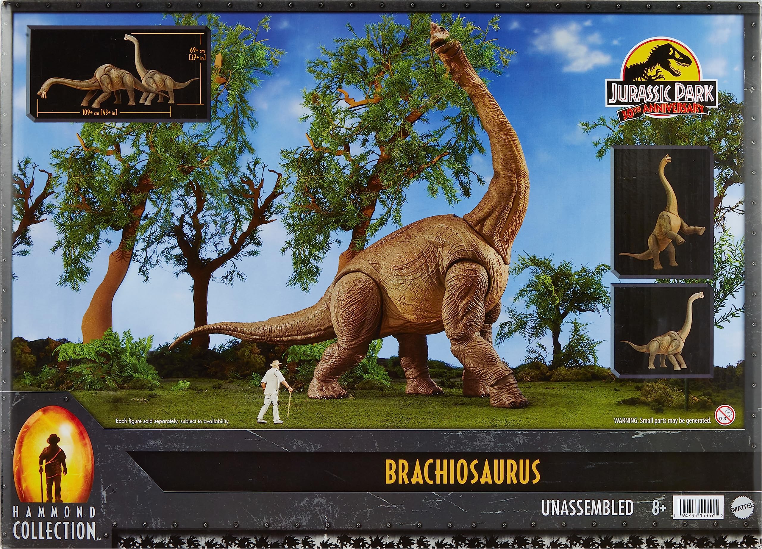 Mattel Jurassic World Mattel Jurassic Park Hammond Collection Action Figure, Brachiosaurus Dinosaur Toy, 30th Anniversary Collectible